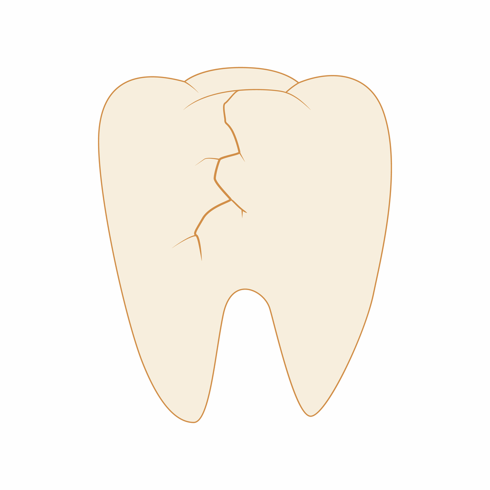 Cracked tooth icon in cartoon style on a white background